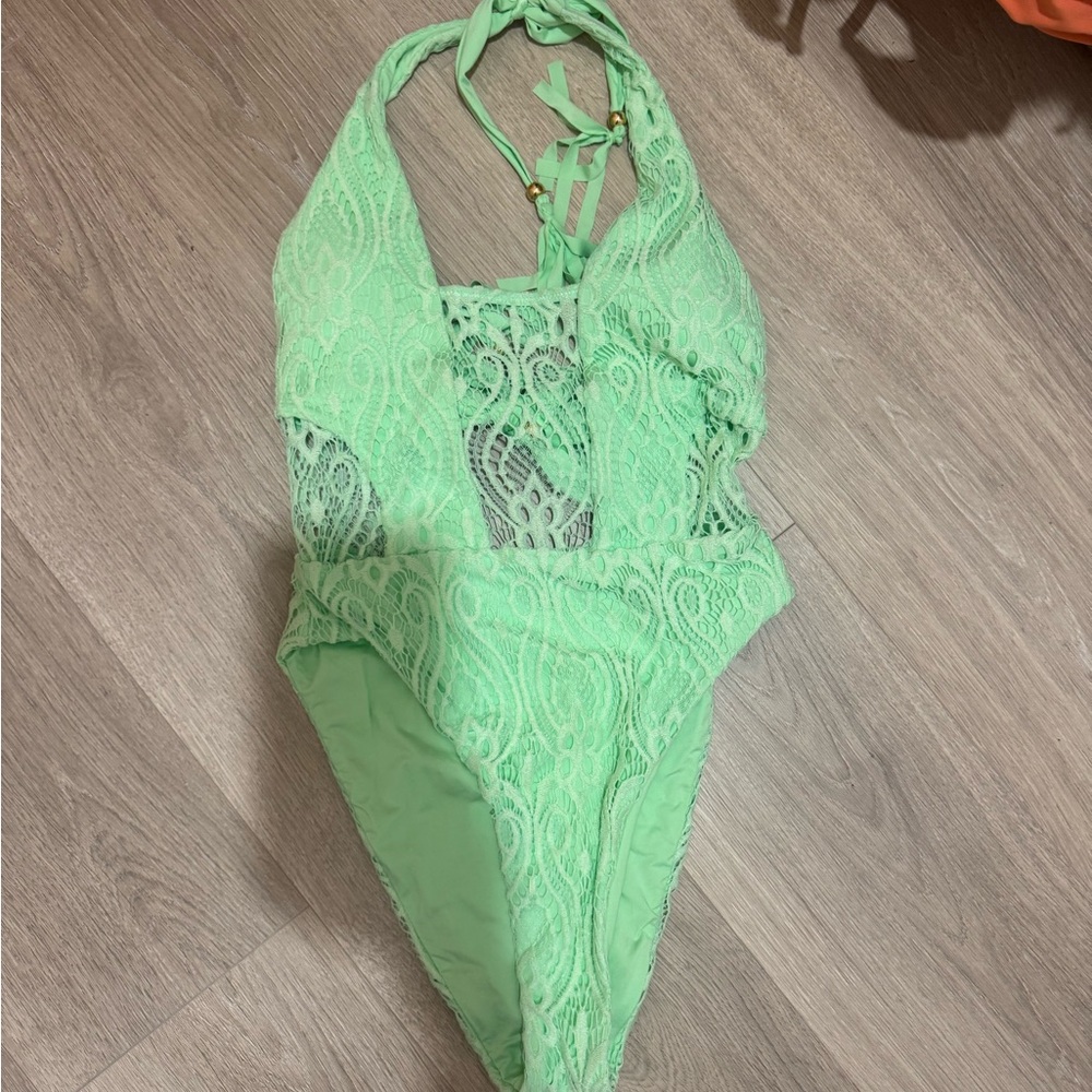 Mint Green Lace One Piece Swimsuit